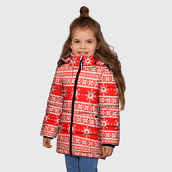 Куртка зимняя для девочки New Year snowflake pattern, цвет: 3D-красный — фото 2