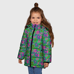 Куртка зимняя для девочки Яркий неоновый цветочный узор, цвет: 3D-светло-серый — фото 2