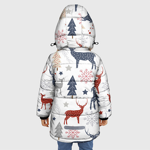 Зимняя куртка для девочки Олени в новогоднем лесу / 3D-Черный – фото 4