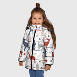 Куртка зимняя для девочки Олени в новогоднем лесу, цвет: 3D-черный — фото 2