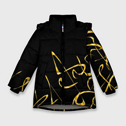 Куртка зимняя для девочки Золотая каллиграфия на черном фоне, цвет: 3D-светло-серый