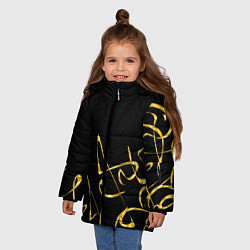Куртка зимняя для девочки Золотая каллиграфия на черном фоне, цвет: 3D-красный — фото 2