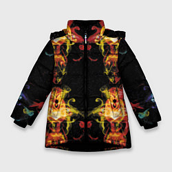 Куртка зимняя для девочки Жёлто-красные узоры, цвет: 3D-черный