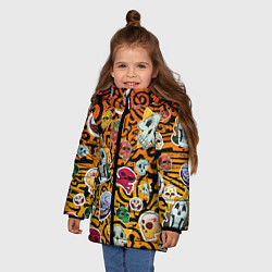 Куртка зимняя для девочки Черепа на фоне узорчика, цвет: 3D-светло-серый — фото 2