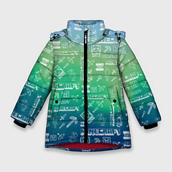 Зимняя куртка для девочки Майнкрафт символы на потертом фоне