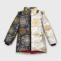 Куртка зимняя для девочки Рождественские милые золотые снежинки, цвет: 3D-красный
