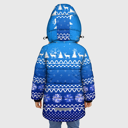 Зимняя куртка для девочки Новогодний узор на синем фоне / 3D-Красный – фото 4