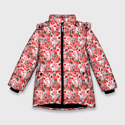 Куртка зимняя для девочки Маски лисиц кицунэ и цветущая камелия, цвет: 3D-черный