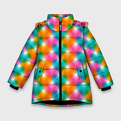 Куртка зимняя для девочки Светящиеся геометрические сердца, цвет: 3D-черный