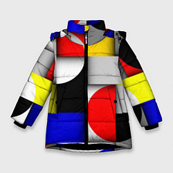 Зимняя куртка для девочки Оптическая иллюзия из кругов, прямоугольников и фи