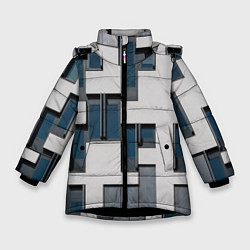 Куртка зимняя для девочки Абстрактный лабиринт из окон и стен, цвет: 3D-черный