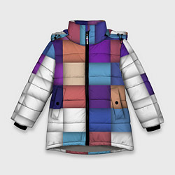 Зимняя куртка для девочки Геометрическое множество разноцветных квадратов