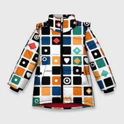 Зимняя куртка для девочки Разноцветный геометрический узор Мозаика
