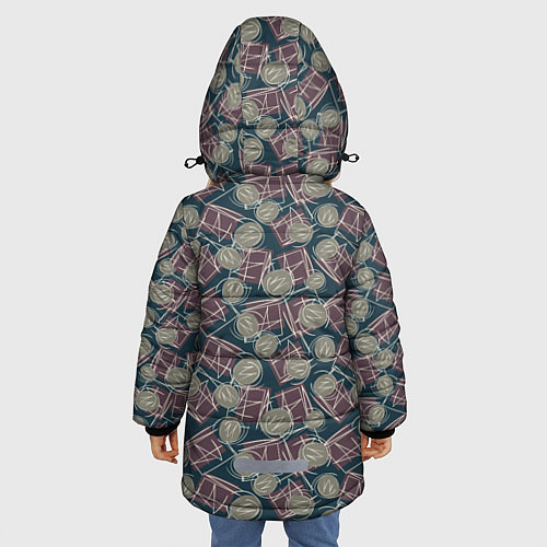 Зимняя куртка для девочки Стильный геометрический дизайн под брендовые вещи / 3D-Черный – фото 4