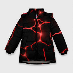 Куртка зимняя для девочки Красные неоновые трещины, цвет: 3D-светло-серый
