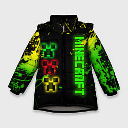 Куртка зимняя для девочки Minecraft - неоновые логотипы, цвет: 3D-светло-серый
