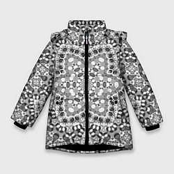 Зимняя куртка для девочки Черно-белый орнамент мандала