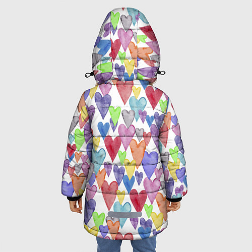 Зимняя куртка для девочки Разноцветные сердечки Калейдоскоп / 3D-Черный – фото 4