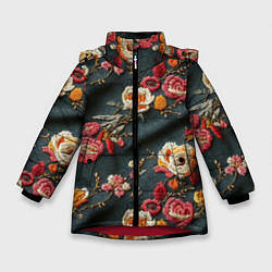 Зимняя куртка для девочки Эффект вышивки разные цветы