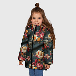 Куртка зимняя для девочки Эффект вышивки разные цветы, цвет: 3D-красный — фото 2