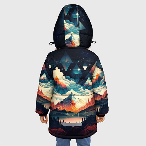Зимняя куртка для девочки Футуризм горы / 3D-Черный – фото 4