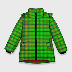 Зимняя куртка для девочки Шотландка зеленая крупная