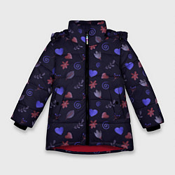 Куртка зимняя для девочки Паттерн с сердечками и цветами, цвет: 3D-красный
