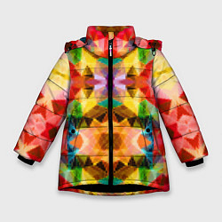 Зимняя куртка для девочки Разноцветный мозаичный пиксельный узор