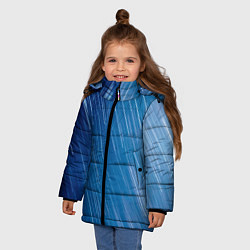 Куртка зимняя для девочки Белые полосы на синем фоне, цвет: 3D-черный — фото 2