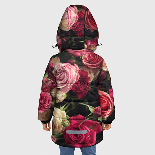Зимняя куртка для девочки Нежные кустовые розы / 3D-Черный – фото 4
