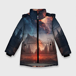 Куртка зимняя для девочки Млечный путь над пейзажем, цвет: 3D-светло-серый