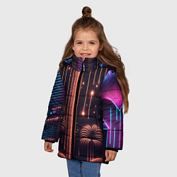 Куртка зимняя для девочки Неоновый тропический дождь, цвет: 3D-черный — фото 2