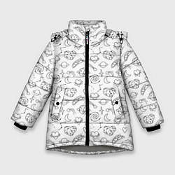Куртка зимняя для девочки Дудлы с темой любви и космоса, цвет: 3D-светло-серый