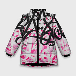Куртка зимняя для девочки Черно-розовая каллиграфия, цвет: 3D-черный