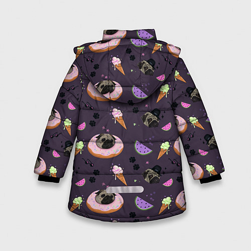 Зимняя куртка для девочки Паттерн с мопсами и едой / 3D-Светло-серый – фото 2