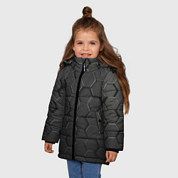 Куртка зимняя для девочки Abstraction hexagon grey, цвет: 3D-черный — фото 2