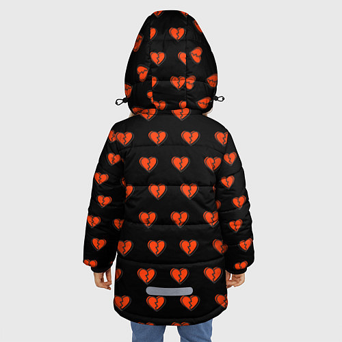Зимняя куртка для девочки Разбитые сердца на черном фоне / 3D-Светло-серый – фото 4