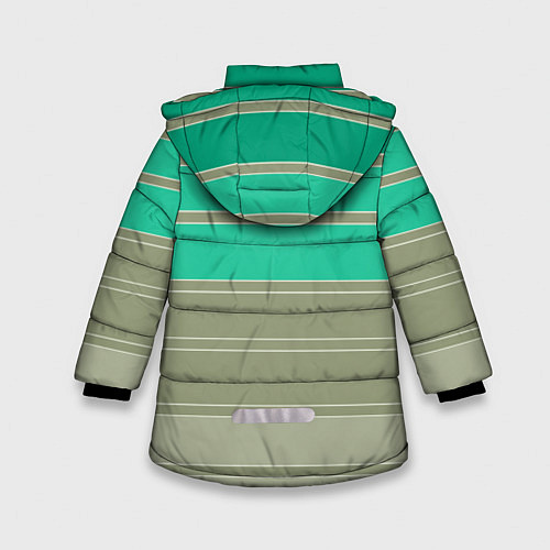 Зимняя куртка для девочки Полосатый оливковый зеленый изумрудный узор / 3D-Светло-серый – фото 2