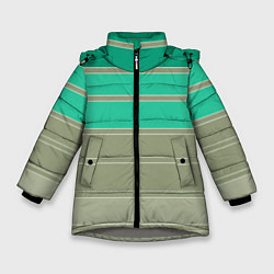 Куртка зимняя для девочки Полосатый оливковый зеленый изумрудный узор, цвет: 3D-светло-серый