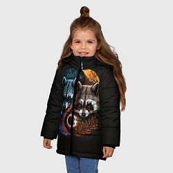 Куртка зимняя для девочки Инь-янь еноты, цвет: 3D-черный — фото 2