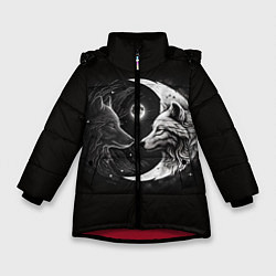 Куртка зимняя для девочки Волки инь-янь луна, цвет: 3D-красный