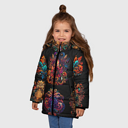 Куртка зимняя для девочки Русские орнаменты неон, цвет: 3D-черный — фото 2