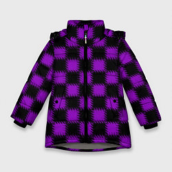 Зимняя куртка для девочки Фиолетовый черный узор Шахматка