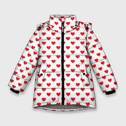 Куртка зимняя для девочки Сердечки - паттерн, цвет: 3D-светло-серый