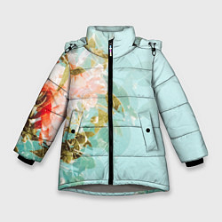 Зимняя куртка для девочки Светло-синий цветочный паттерн