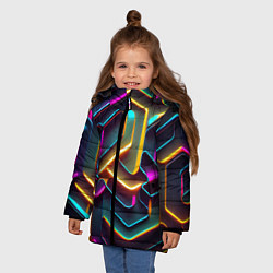 Куртка зимняя для девочки Неоновый узор на стене, цвет: 3D-красный — фото 2