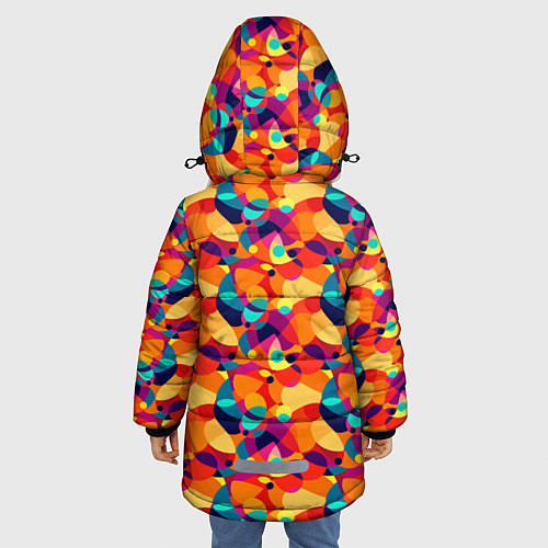 Зимняя куртка для девочки Абстрактный узор из разноцветных окружностей / 3D-Черный – фото 4