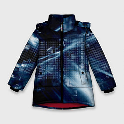 Куртка зимняя для девочки Тёмно-ледяной фон и бесконечный код, цвет: 3D-красный