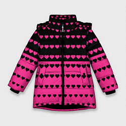 Зимняя куртка для девочки Черные и розовые сердца узор