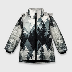 Куртка зимняя для девочки Абстракция зимнего леса, цвет: 3D-черный
